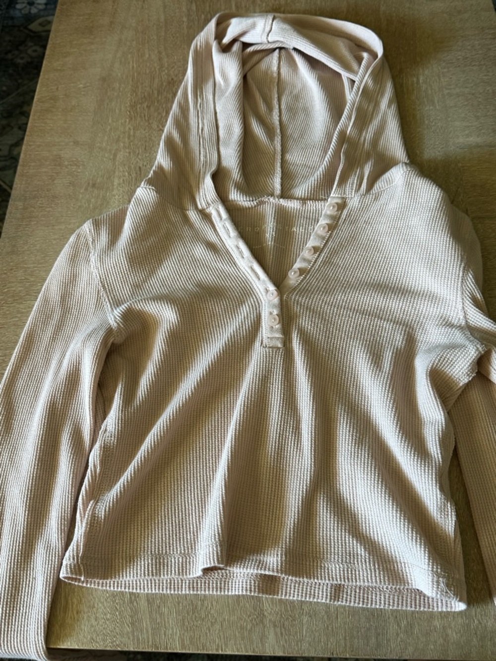 Aeropostale Beige Waffle Knit Henley Hoodie